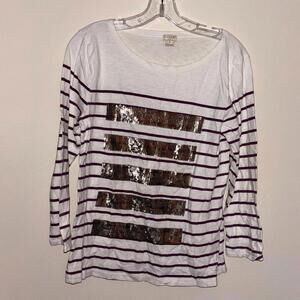 J Crew Basics White and Red Striped Longsleeve Lightweight Top Sparkle